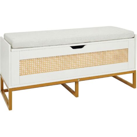 COSTWAY 71L Panca Scarpe con Seduta Imbottita, Cassa Portaoggetti in Rattan,100x35x44 cm,Bianco