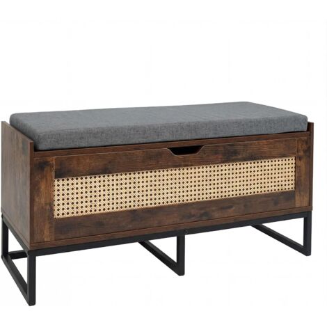 COSTWAY 71L Panca Scarpe  con Seduta Imbottita, Rattan con Coperchio Ribaltabile, 100x35x44 cm