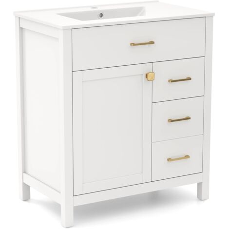 COSTWAY 76cm Bathroom Vanity Storage Cabinet with Sink-White