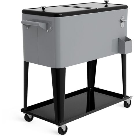 COSTWAY 76L Rolling Cooler Cart Portable Cooler Ice Chest on Wheels-Silver