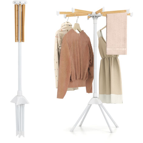 COSTWAY 8 Arm Bamboo Folding Clothes Drying Rack White and Bamboo Color