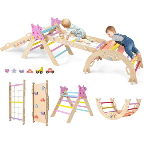 COSTWAY 8 in 1 Set da Arrampicata per Bambini, Giocattoli da Arrampicata Pieghevoli con Triangolo Arco e Rampa, Giochi Montessori per Bambini 1 Anni + (Unicorno 4 pezzi, Colorato)