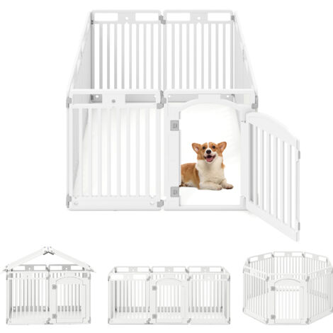 COSTWAY 8-Panel 80CM Tall Plastic Dog Panel Portable Pet Fence Foldable Gate