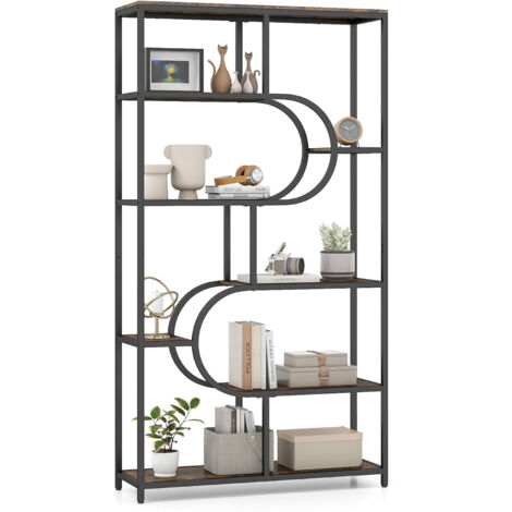 COSTWAY 8-Tier Bookshelf Industrial Etagere Bookcase w/Storage Shelves-Brown