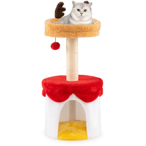 COSTWAY 80 CM Modern Kitten Tower Christmas Cat Tree with Bed-White