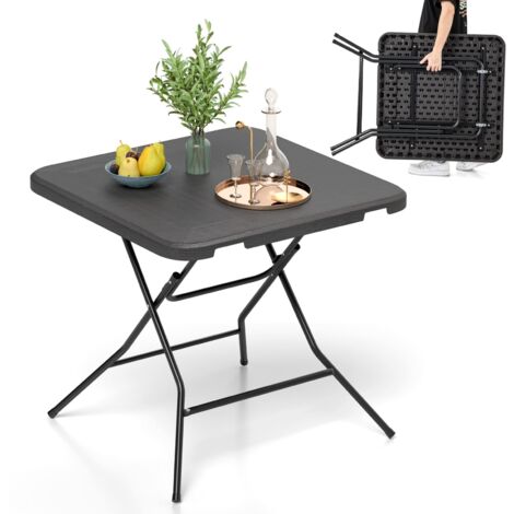 COSTWAY 80 cm Square Folding Picnic Table 4-Person Patio Dining Table-Black