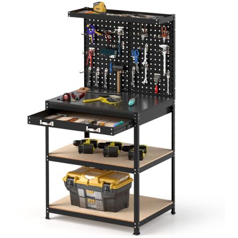 COSTWAY 81 x 41 CM Workbench 290KG Heavy-Duty Work Table w/2 PCS Pegboard-Black