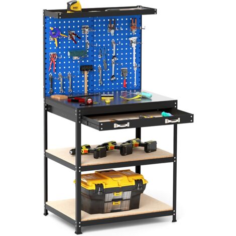 COSTWAY 81 x 41 CM Workbench 290KG Heavy-Duty Work Table w/2 PCS Pegboard-Navy