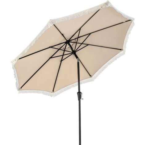 COSTWAY 9 FT Patio Umbrella Outdoor Tassel Umbrella with Push Button Tilt Beige