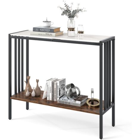 COSTWAY 90 CM Console Table 2-Tier Industrial Foyer Table with Open Shelf-White
