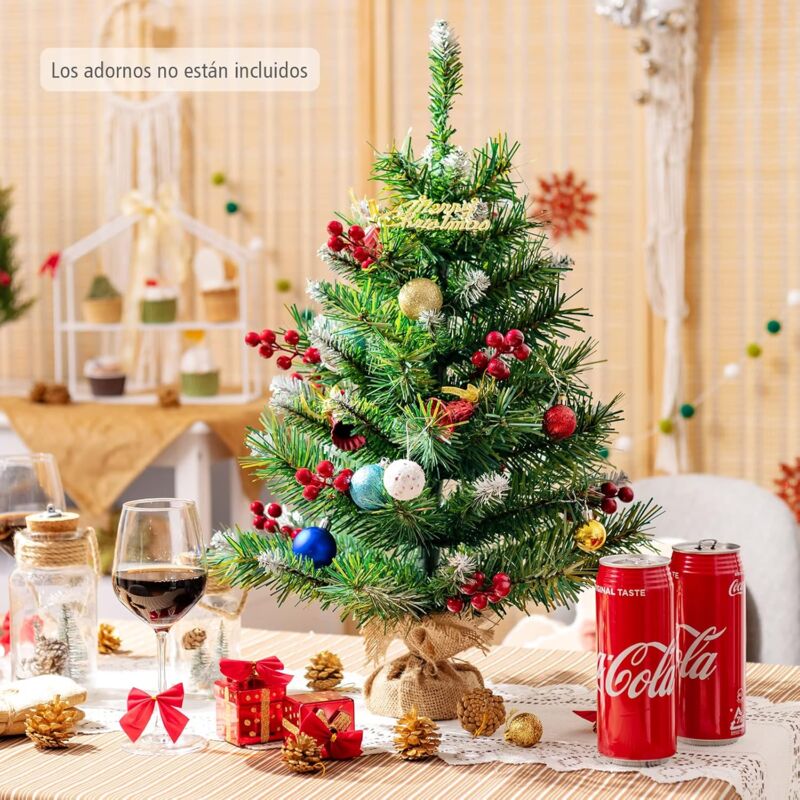 

60 cm Árbol de Navidad de Escritorio, Árbol de Navidad Realístico con 76 Ramas en PVC, Racimos de Bayas Rojas - Costway