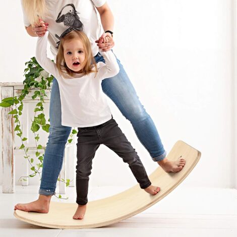 COSTWAY 90 x 30cm Balance Board, Balancierbrett aus Holz, Wackelbrett bis 220kg belastbar, Kurviges Board fuer Kinder und Erwachsene