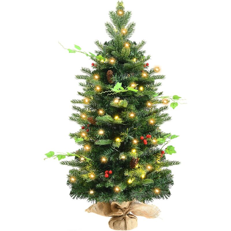 

COSTWAY 90cm Mini Árbol de Navidad para Escritorio, Árbol de Navidad Realístico Iluminado con 363 Ramas, 50 Luces LED y Base de Cemento Recubierta