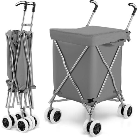 COSTWAY 90L Folding Shopping Cart Grocery Lightweight Shipping Utility Cart-Grey