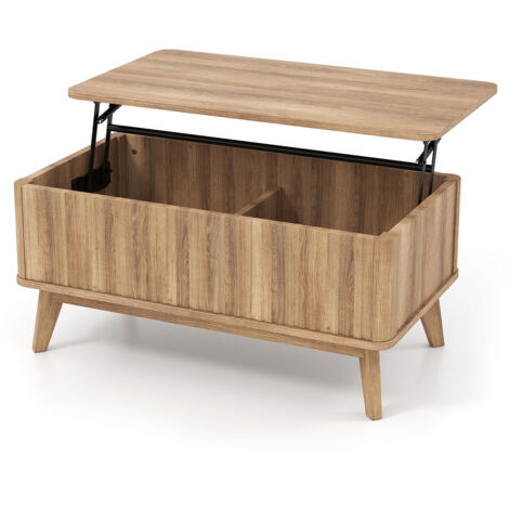 COSTWAY 90x50cm Rectangle Coffee Table with Adjustable Height and Hidden Storage Brown