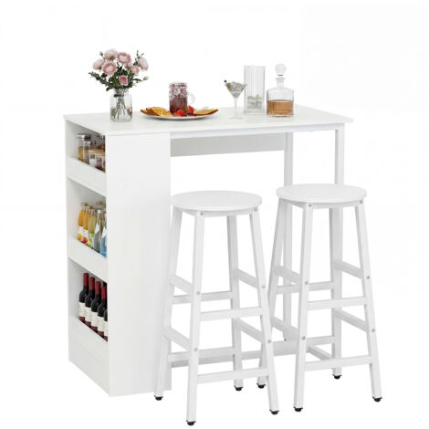 COSTWAY 91.5x49x91.5 cm Kitchen Table Set with Heavy-duty Metal Frame 2 Stools White