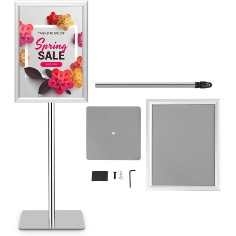 COSTWAY A3 Poster Stand Espositore da Pavimento Supporto Poster Menù per Pubblicità da Terra, Girevole a 360 Gradi, Regolabile in Altezza (Argento A3)