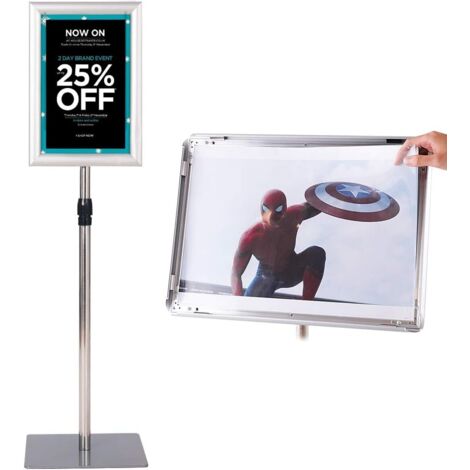 COSTWAY A3 Poster Stand Espositore da Pavimento Supporto Poster Menù per Pubblicità da Terra, Girevole a 360 Gradi, Regolabile in Altezza (Nero A3) (A4 Argento x 2)
