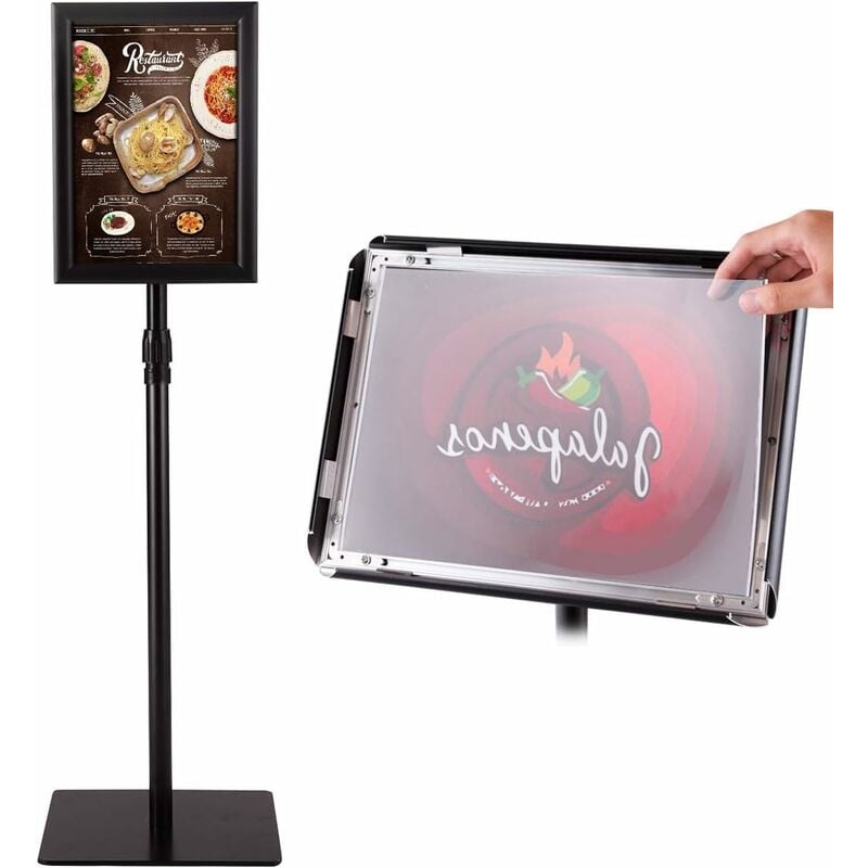 Costway - A4 Présentoir Stand Support d'Affiche sur Pied en Acier Inoxydable Hauteur Ajustable 73,5cm-118cm Noir Publicitaire Stand