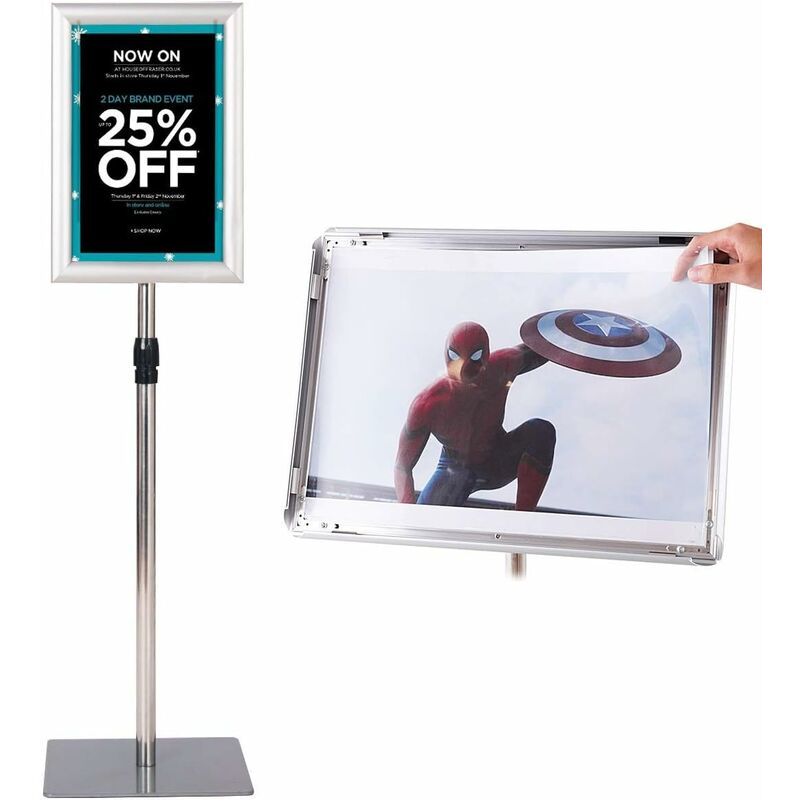 Costway - A4 Présentoir Stand Support d'Affiche sur Pied en Acier Inoxydable Hauteur Ajustable 73,5cm-118cm Argenté Publicitaire Stand