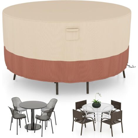 COSTWAY Abdeckung für Gartenmöbel, wasserdichte und winterfeste Schutzhülle, staubfestes und schwerlastes Oxford Gewebe, runde Abdeckplane für Gartentische und Stühle, 158 x 158 x 70 cm, Beige + Braun