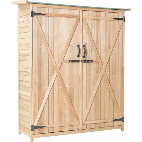 Costway – Abri de jardin en bois 140 x 50 x 162 cm – Toit incliné en asphalte – Double portes avec loquet – Sécurisé pour outils et vélos