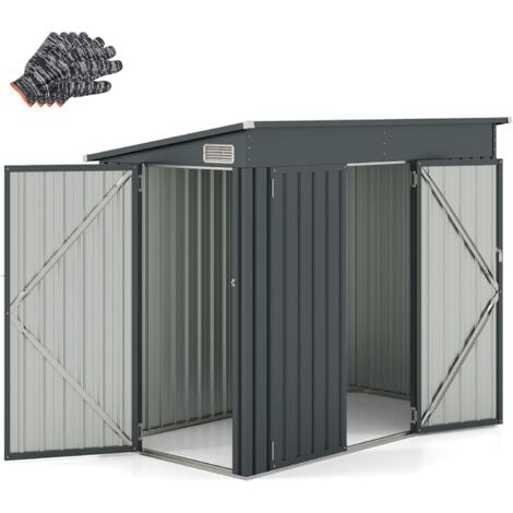 COSTWAY Abri de Jardin en Métal 4㎡, Cabane Jardin Exterieur en Acier Galvanisé 5,7 m³ avec Loquet, Porte avec Serrure et clé, Toit en Pente, 4 Gants, 2 Trous d’Aérations, Abri Jardin Exterieur