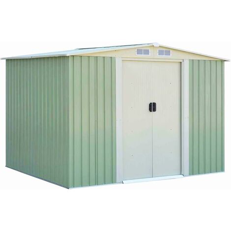 COSTWAY Abri de Jardin en Métal-4,8㎡-257 x 205x 175,5cm-2 Portes Coulissantes Verrouillables-4 Trous d’Aération-Toit Penché/Cabane Jardin-Vert Tendre