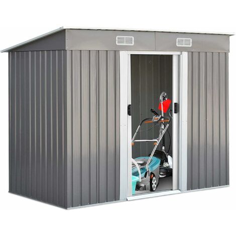 COSTWAY Abri de Jardin en Métal 5.64m³ Remise à Outils Extérieur 238x131x181cm avec 2 Portes Coulissantes et Fenêtre AéréImperméable