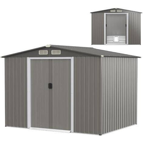 Costway – Abri de jardin métal 4.7㎡ – Acier galvanisé avec fondation – Toit penché pour drainage rapide – Double porte coulissante – Dimensions 260x207x181cm