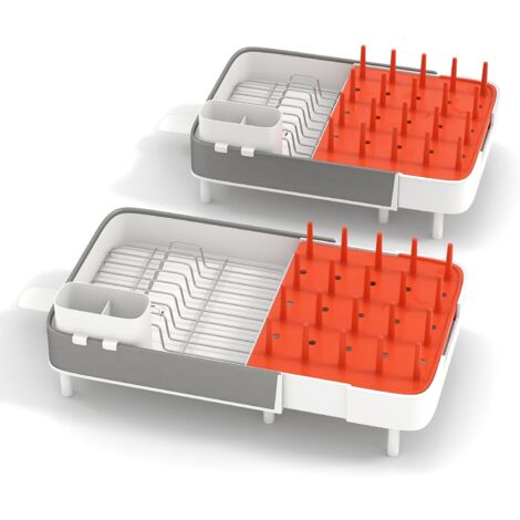 COSTWAY Abtropfgestell Verstellbar, Erweiterbarer Geschirrständer mit abnehmbarem Besteckhalter & Tassenhalter, 360° drehbare Auslauf, Geschirrkorb Abtropfständer Set für Küchentheke, Orange