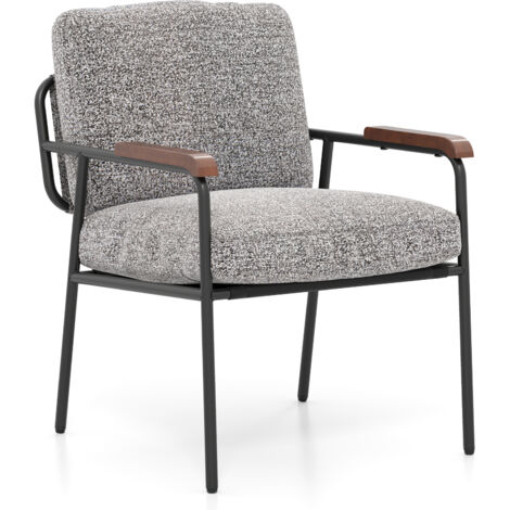 COSTWAY Accent Chair Living Room Chair with Wide Cushioned Seat-Gray