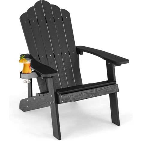 COSTWAY Adirondack Stuhl mit Getränkehalter, wetterfest, 170kg Gartenstuhl, Gartensessel aus Kunststoff, Outdoor-Stuhl für Garten, Terrasse, Schwarz