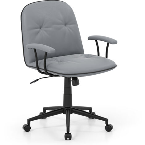 COSTWAY Adjustable Height Rocking Office Chair with Padded Armrests Gray