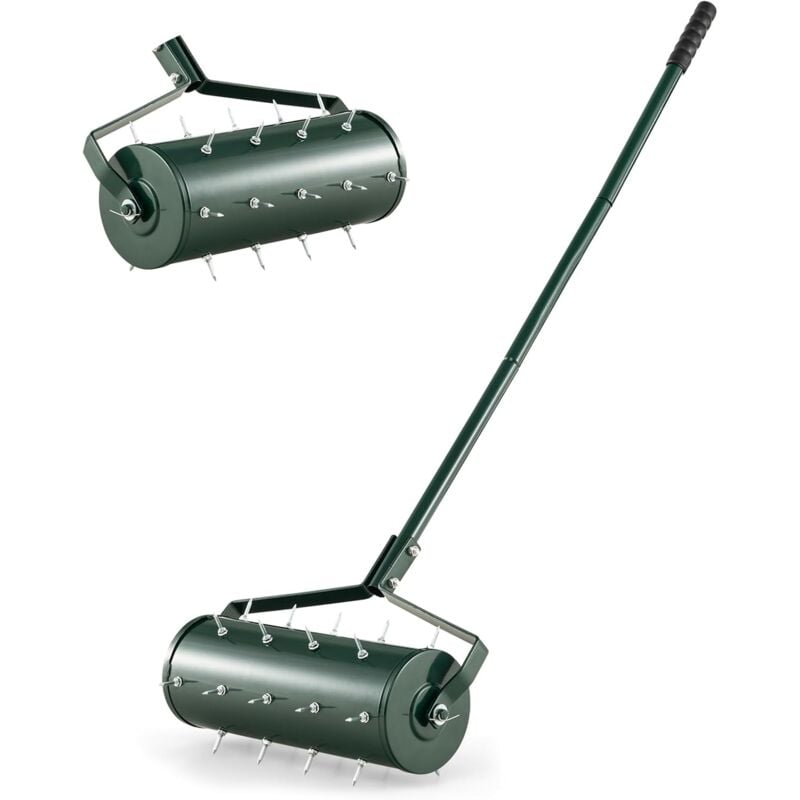 Aérateur à Gazon Roulant de 52 cm, Scarificateur Manuel avec Poignée Amovible de 130 cm Pointes de Dents pour Ameublir Le Sol, Aération de l'herbe