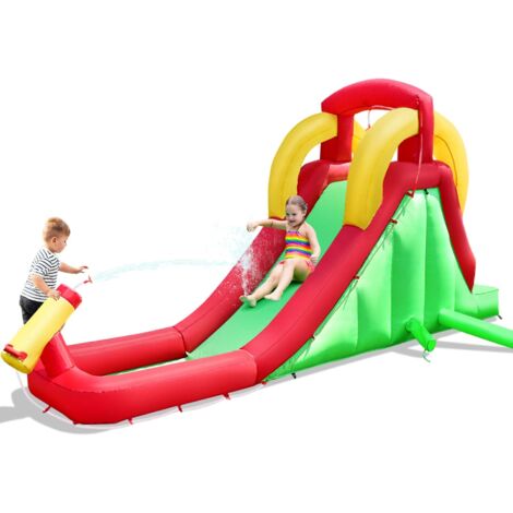 COSTWAY Aire de Jeu Gonflable pour Enfants avec Toboggan Aquatique Mur d'Escalade Toboggan et Pataugeoire avec Souffleur 350W