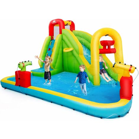 COSTWAY Aire de Jeux Gonflable Grande avec Toboggan Aquatique de Piscine en Plein Air pour Enfants 400 x 335 x 230 CM avec Souffleur 680W
