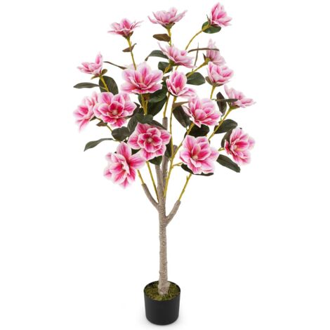 COSTWAY Albero di Magnolia Artificiale 130 cm, Pianta Finta con Foglie in PEVA, Tronchi Multi-ramo, Muschio Realistico, Pianta Finta in Vaso da Interno per Ristorante, Salotto e Ufficio