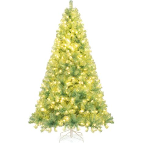 COSTWAY Albero di Natale 180/225 cm, Albero di Natale Preilluminato con 688/1300 Rami Folti, 250/550 Luci LED Bianco Caldo, 8 Modalità e Base, Decorazione Natalizia per Casa e Ufficio (Verde, 225 cm)