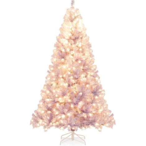 COSTWAY Albero di Natale 180/225 cm, Albero di Natale Preilluminato con 688/1300 Rami Folti, 250/550 Luci LED Bianco Caldo, 8 Modalità e Base, Decorazione Natalizia per Casa e Ufficio (Viola, 225 cm)