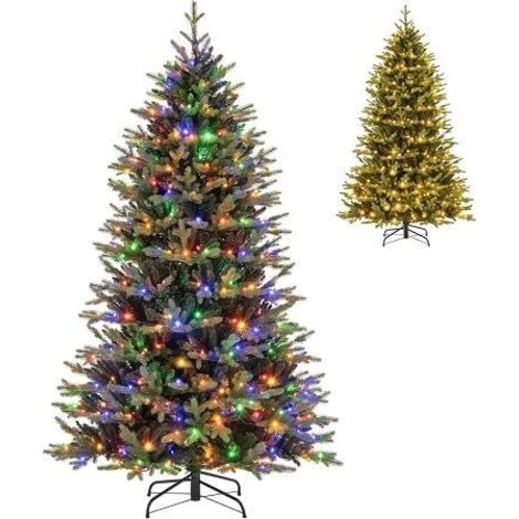 COSTWAY Albero di Natale 210 cm, Albero di Natale Pre-illuminato on Cerniera con 470 Luci a LED Multicolori e Bianco Caldo, 11 Modalità di Illuminazione, 1646 Rami (210 CM)