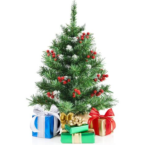 COSTWAY Albero di Natale 60/90 cm da Scrivania, Albero di Natale Realistico con Rami in PVC, Grappoli di Bacche Rosse, Mini Decorazione Natalizia Innevata (60 CM)