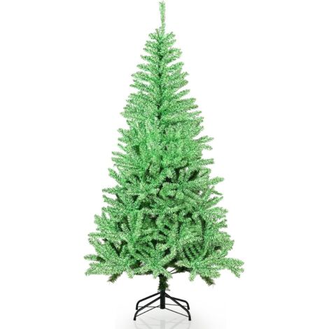 COSTWAY Albero di Natale Artificiale 180 CM Si Illumina Automaticamente al Buio, Albero di Natale con 692 Rami e Base in Metallo Pieghevole, Decorazione per Festa Festiva