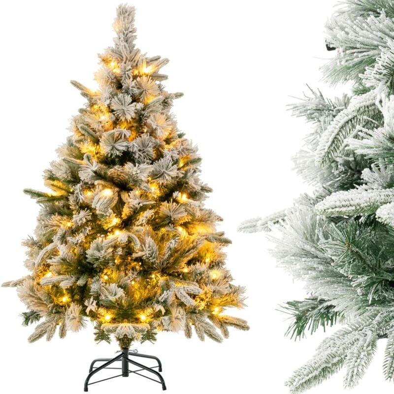 Costway - Albero di Natale136/186 cm, Albero di Natale Flockato con 150/250 Luci led Bianco Caldo, 384/752 Punte di Ramo Miste e Aghi di Pino, Albero