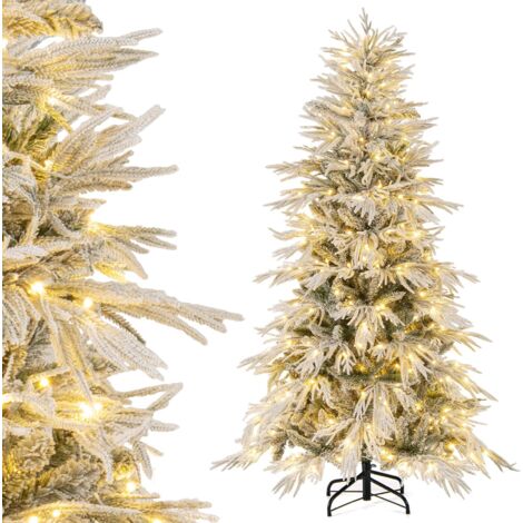 COSTWAY Albero di Natale Artificiale Innevato 180 cm, Albero di Natale Pre-illuminata con 250 Luci LED Bianco Caldo, 594 Punte di Ramo e Supporto in Metallo