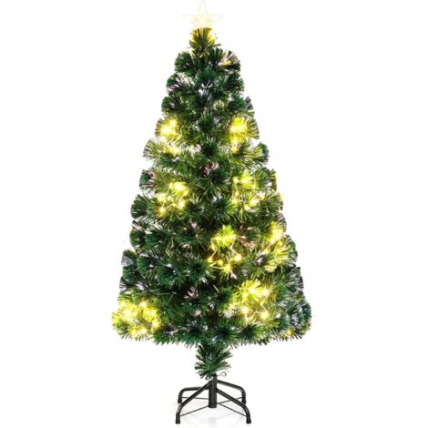 COSTWAY Albero di Natale in Fibra Ottica 120/150/180 cm, Albero di Natale Artificiale Pre-illuminato con 18/24/36 Luci a Stringa, Stella sulla Cima e 130/170/230 Punte dei Rami (120 CM)