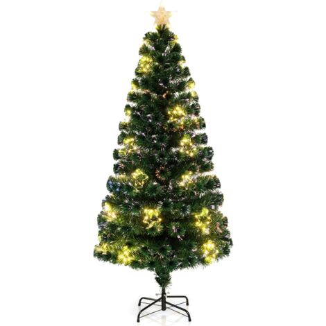COSTWAY Albero di Natale in Fibra Ottica 150/180 cm, Albero di Natale Artificiale Pre-illuminato con 24/36 Luci a Stringa, Stella sulla Cima e 170/230 Punte dei Rami, Decorazione per Feste (180 CM)