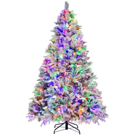 COSTWAY Albero di Natale Innevato 136/180/210 cm, Albero di Natale con 160/240/320 Luci LED, 472/850/1270 Rami di PE e PVC, 26/34/40 Pigne, Aghi di Pino e 8 Modalità di Illuminazione (210 CM)