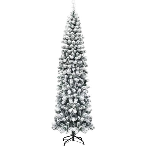 COSTWAY Albero di Natale Innevato 140/180/225 cm, Albero di Natale Artificiale Slim con 242/500/641 Rami Realistici e Folti e Base Pieghevole di Metallo, Apertura a Ombrello (225 cm)