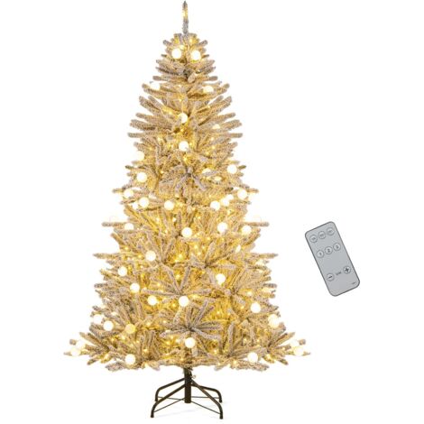 COSTWAY Albero di Natale Innevato 180/210 cm, Albero di Natale con 250/350 Luci Bianchi Caldi e 637/905 Rami (180 cm)